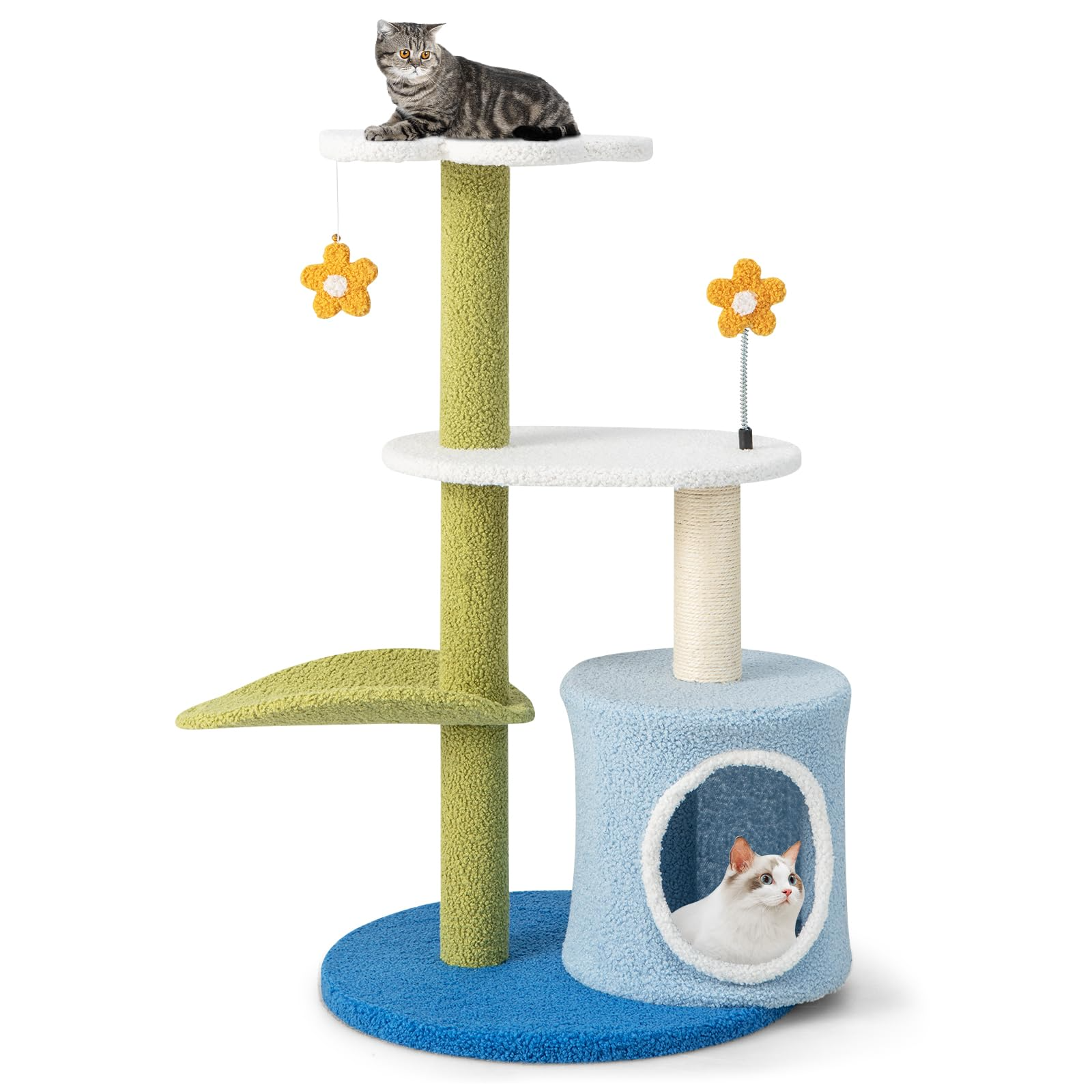 Arbre à chat floral Tangkula pour chats d'intérieur (vert et bleu)